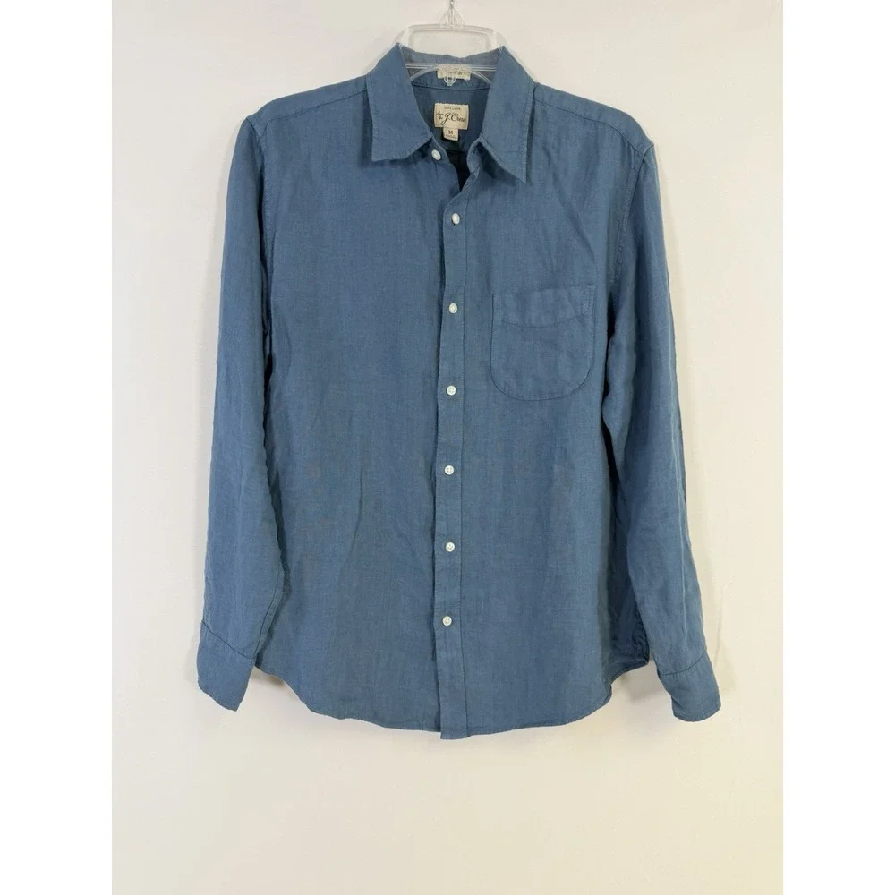 J. Crew 100% Linen Shirt Mens Size M Blue Classic Long Sleeve Button Up Casual